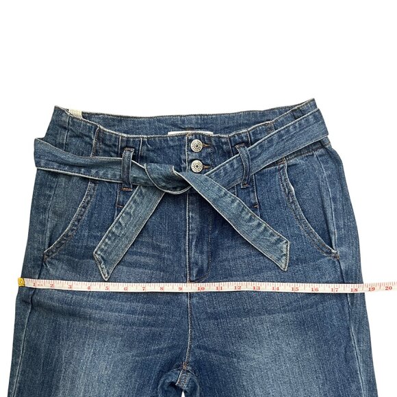 Almost Famous Y2K Juniors Size 11 High Rise Flare Jeans Blue Denim Tie Belt - Picture 5 of 14